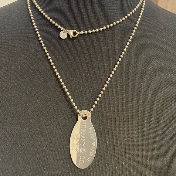 Oval Tag Necklace With Beaded Chain 